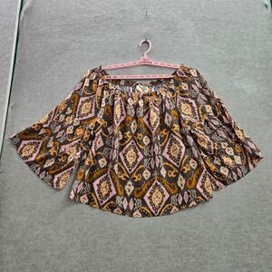 Savanna Jane Women Top 1X Pink Geometric Blouse Western Off Shoulder Flared